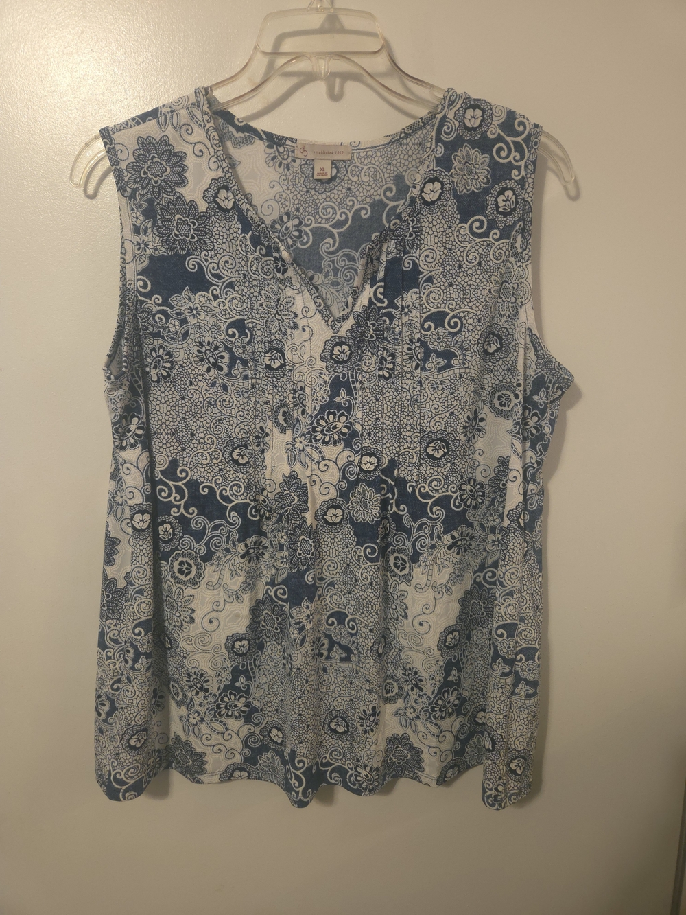Established 1962 Blue White Paisley Sleeveless Tunic Tank Top - Size XL